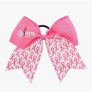 Pink 'Believe' Breast Cancer Awareness Hair Bow Ponytail Holder